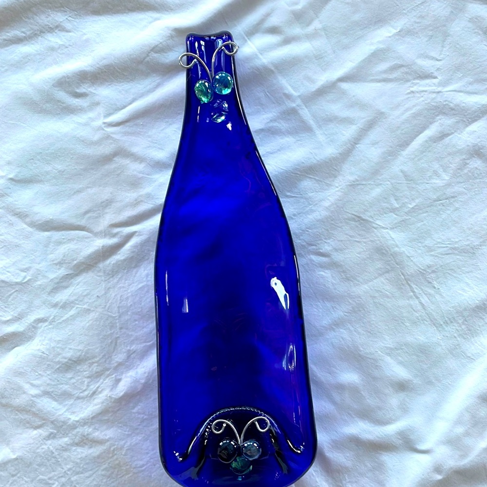 Unique Handmade Colbalt Blue Wine Bottle Spoon Rest